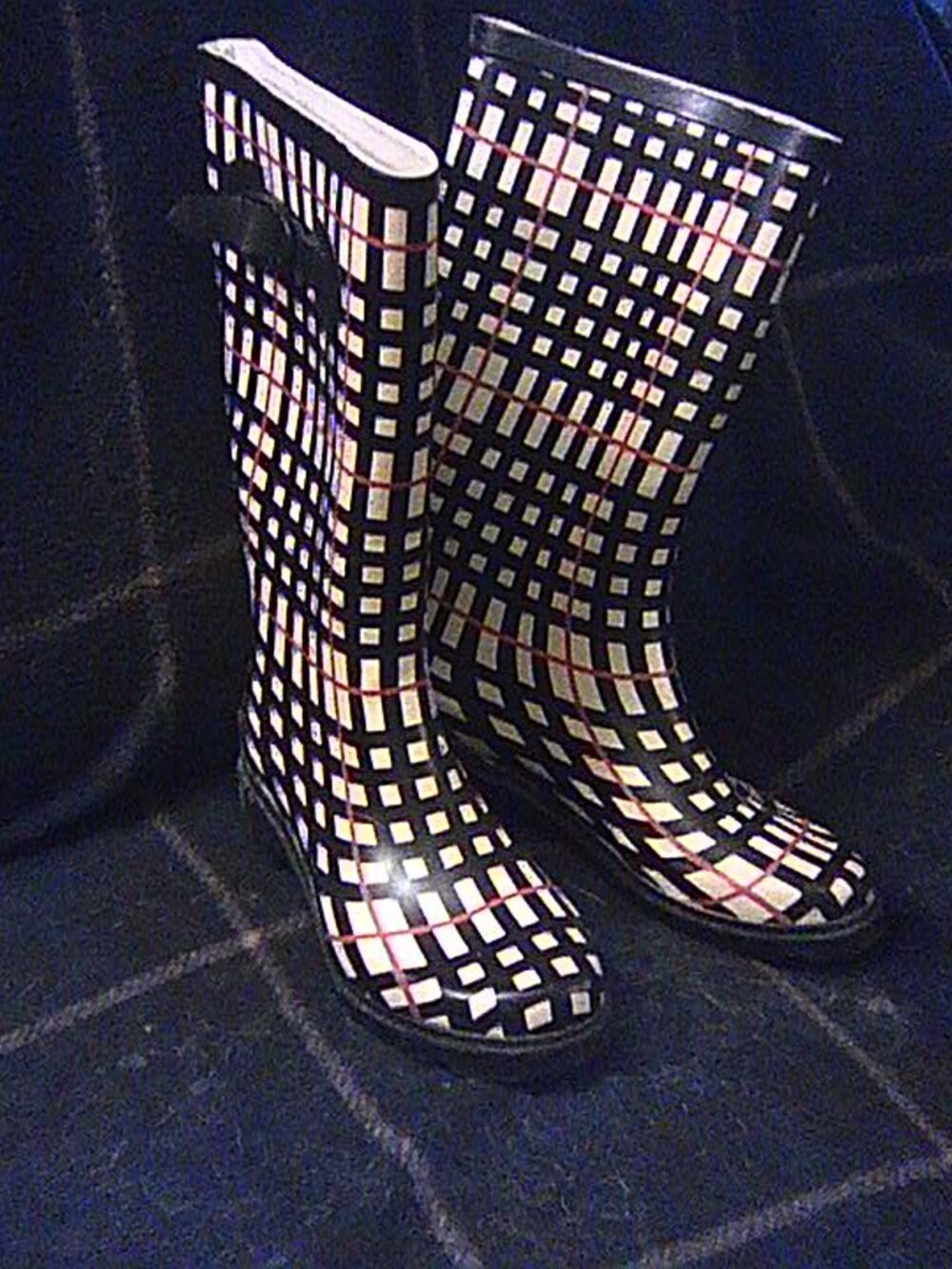 Burberry Check Rain Boots – Women’s Mid‑Calf – Authentic